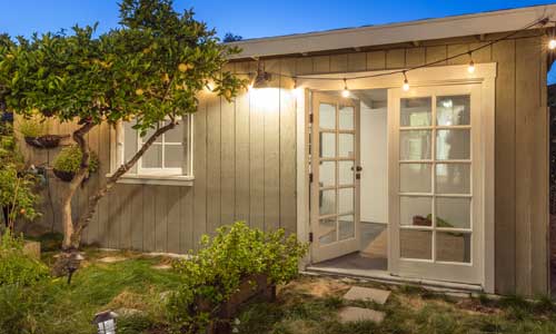 Tiny house in the desert with lights